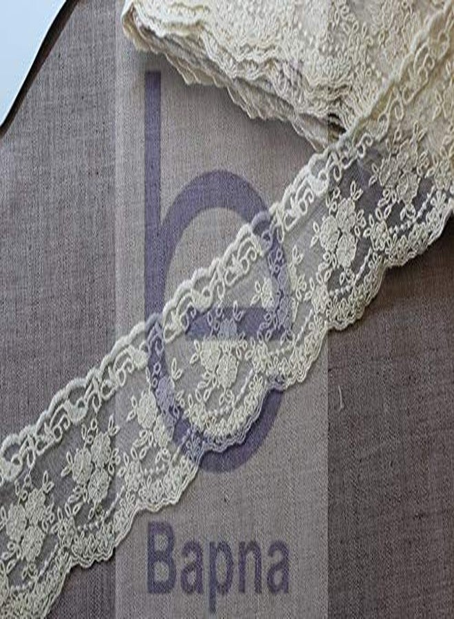 Bapna 5 Yard Embroidery Lace Ribbon Floral Design for Sewing Kurta Tablecloth Slipcover Bridal DIY Clothing Accessories,Ivory - Image 2